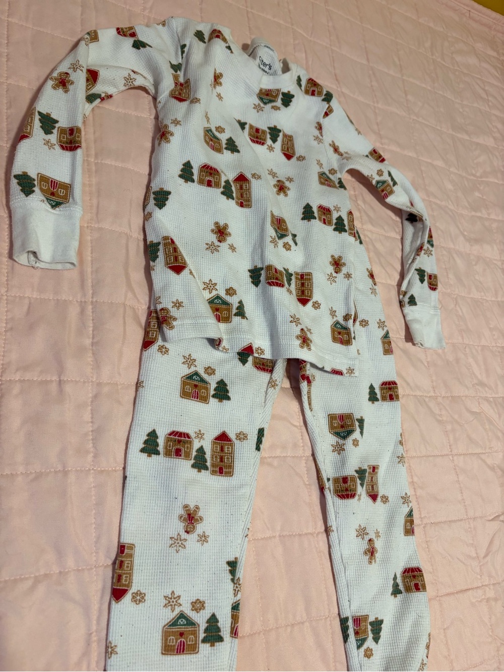 Carter's White Holiday Gingerbread House Thermal Pajama Set